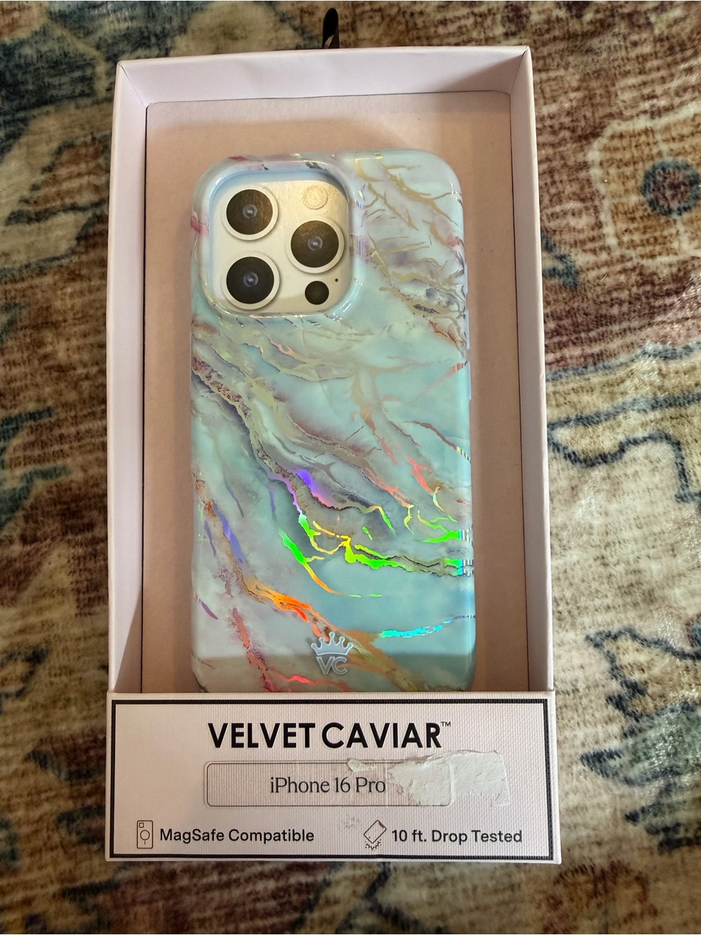 Velvet Caviar Aqua Marble Holographic iPhone Case